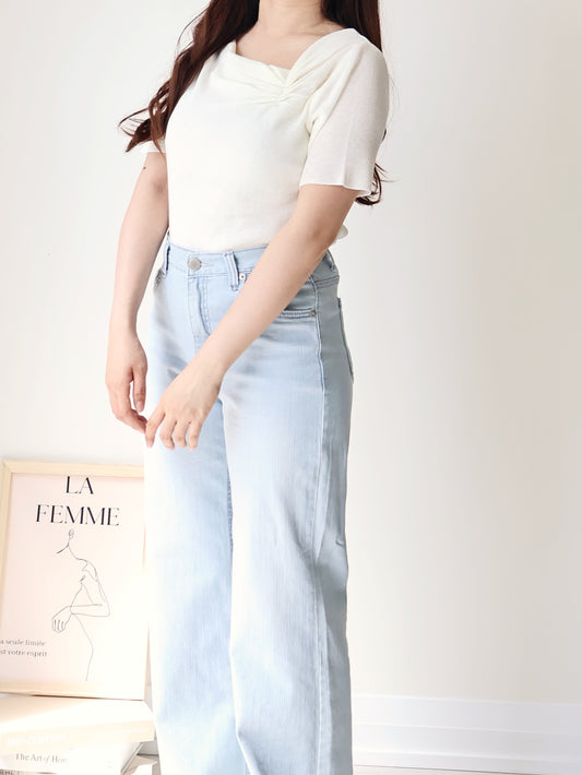 2-Way Elegant Tiered Pleat Ice Silk Knit Top(Ivory)