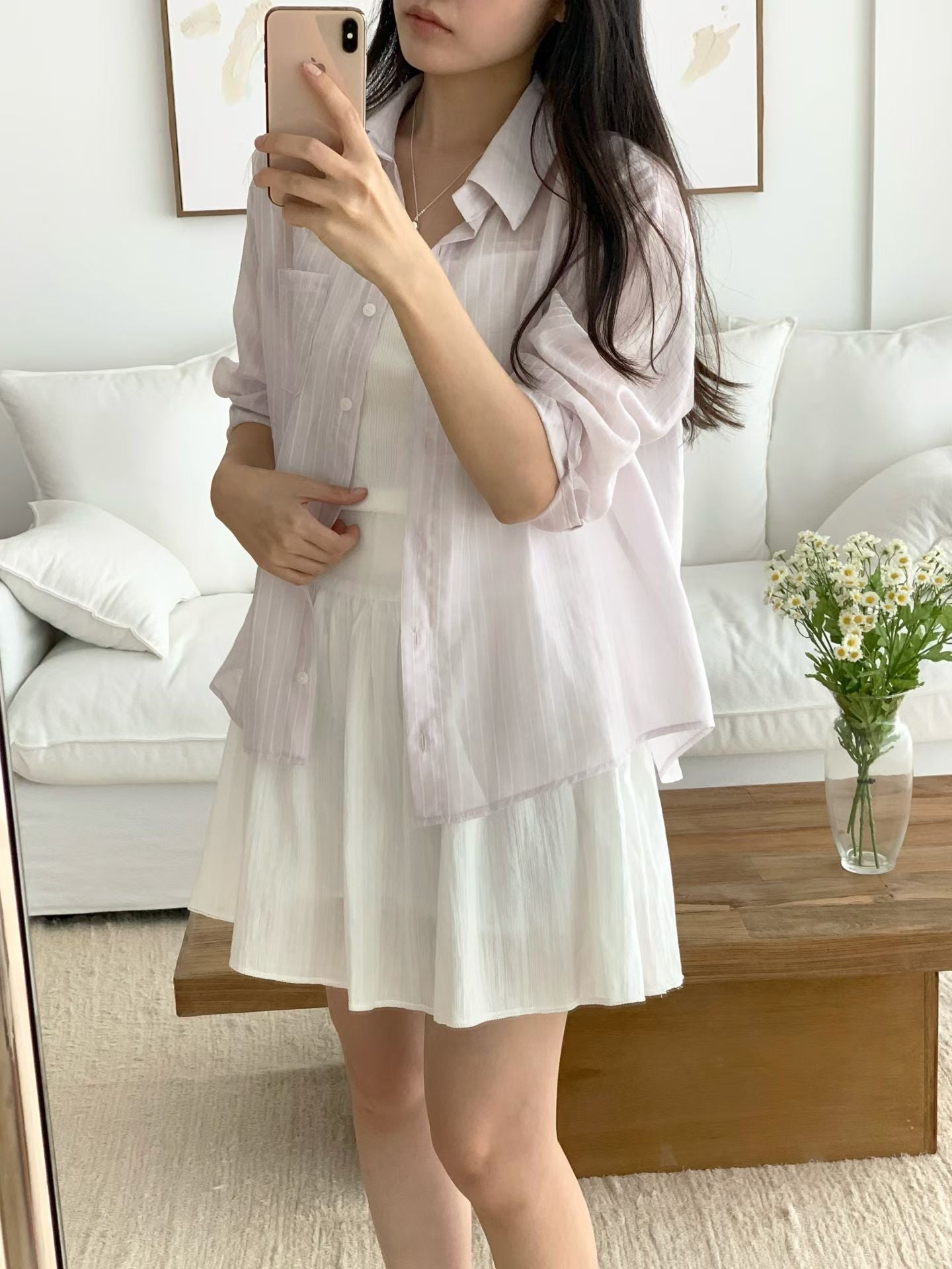 Dreamy Subtle Striped Loose-Fit Cover-Up Shirt(3 Colors)