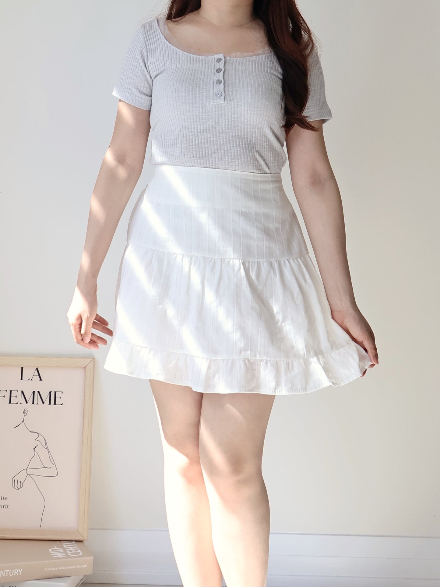 Romantic Half-Button Sheer Top(Light Grey)