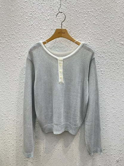 Soft Colour-Block Henley Knit Top(5 colors)