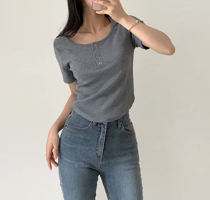 Snap-Button Fitted Cotton Top