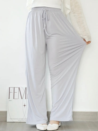 Airy Matte Breathable Wide-Leg Pants with Pockets(Greyish blue)