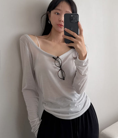 Crewneck Semi-Sheer Tencel UV Top(4 colors)
