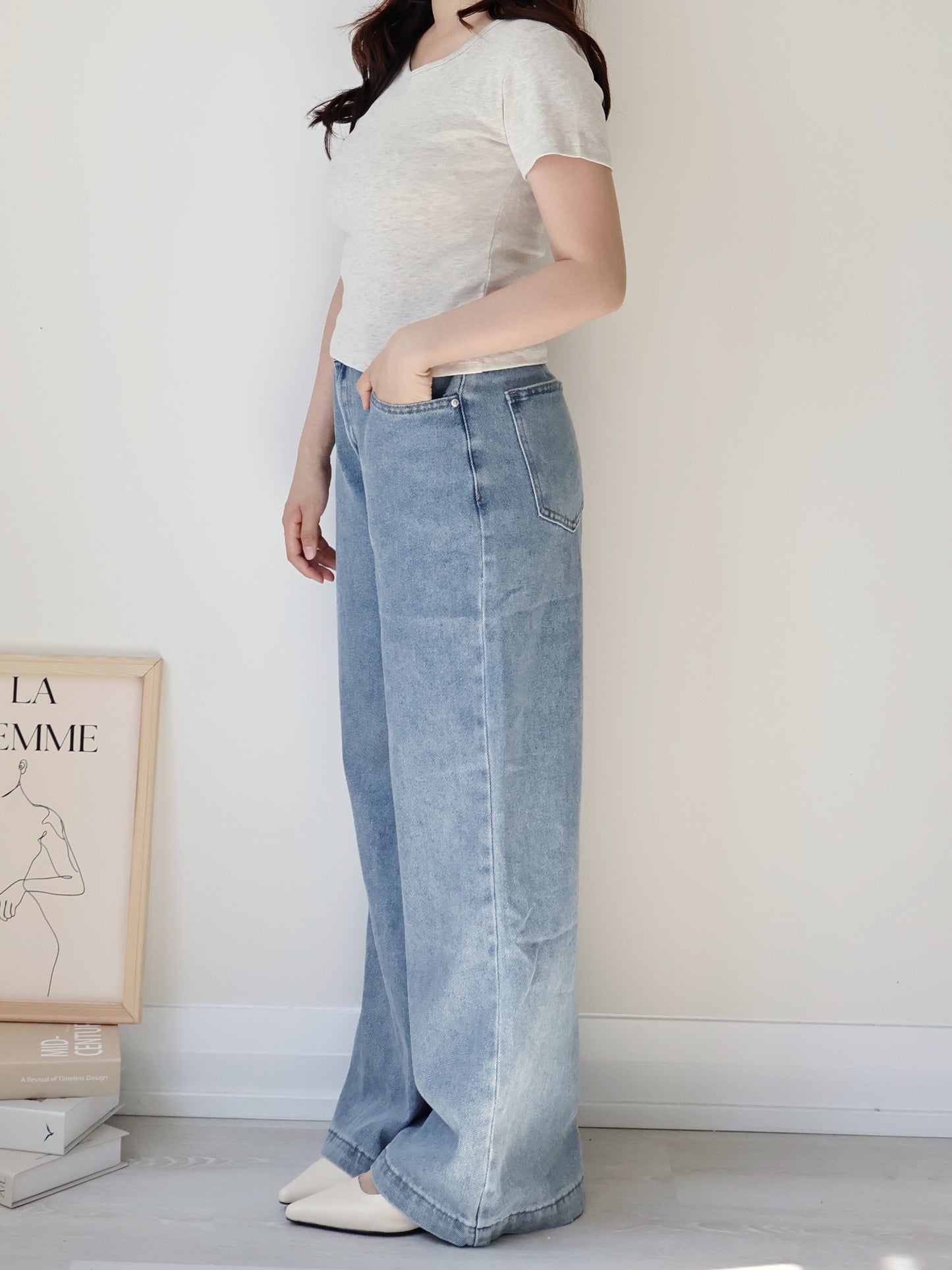 [S-2XL · 3 Lengths] Everyday Drape Tencel Blend Bootcut Denim Pants (Dusty Blue)
