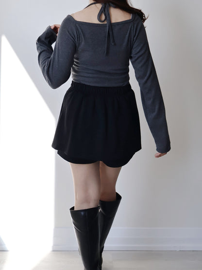 Wrinkle-Free Stretch Cotton A-Line Skort(Black)