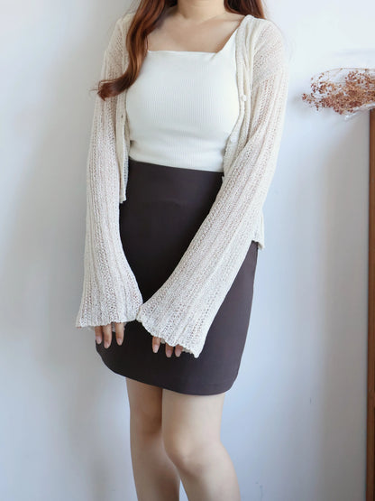 Cinnamon Stripe Draped Knit Cardigan(Beige)