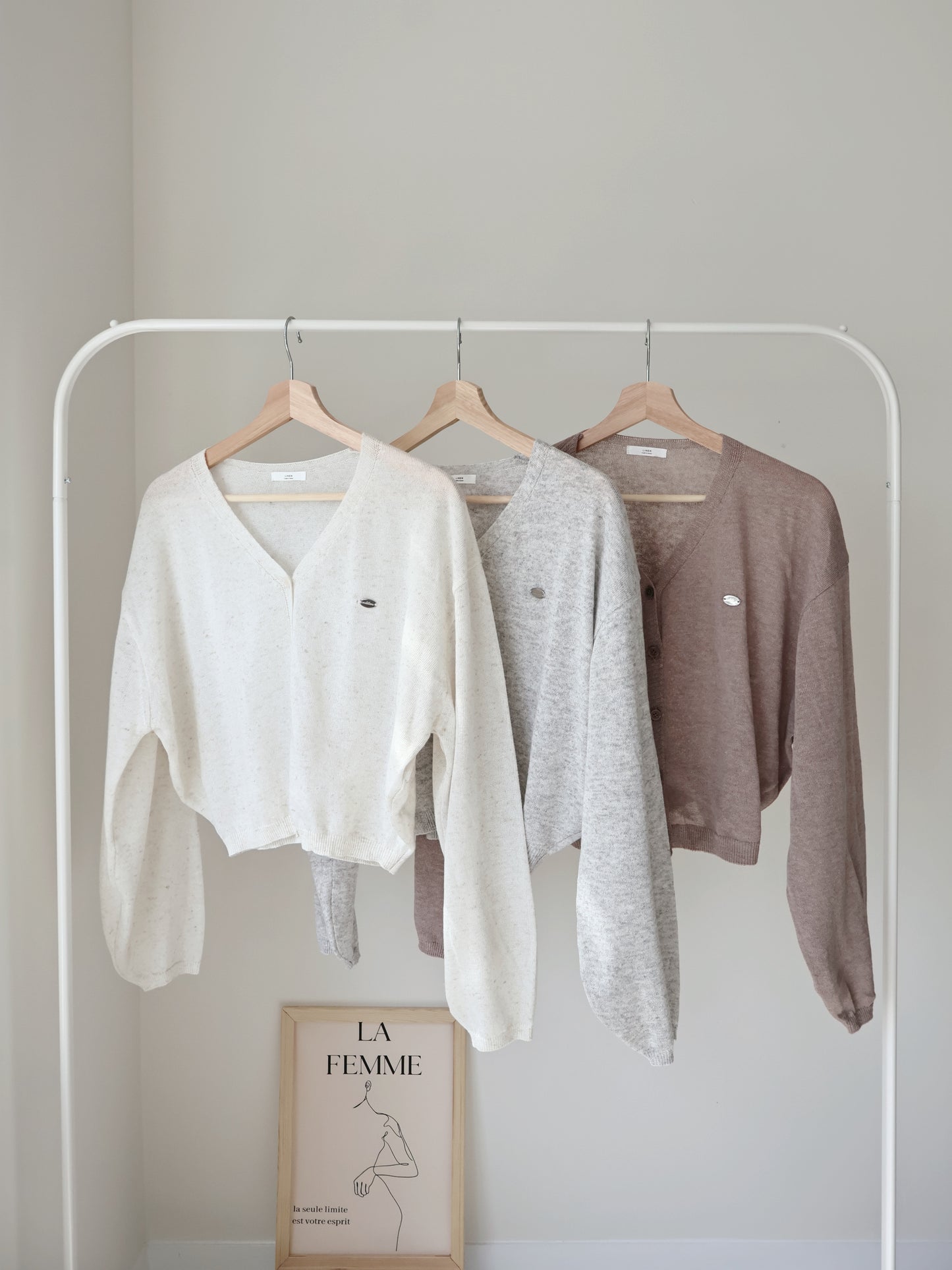 Airy Mélange Linen-Blend Pendant Cardigan(Grey)