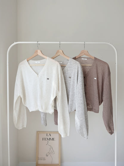 Airy Mélange Linen-Blend Pendant Cardigan(Grey)