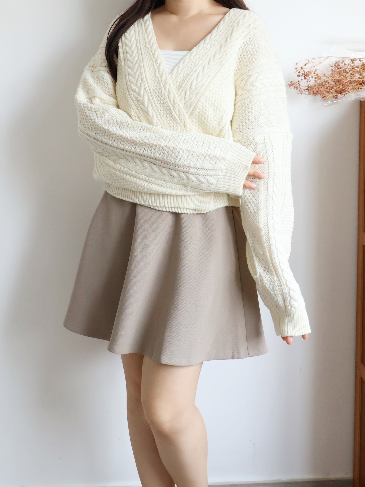 [2-WAYS] Elsa Cable Knit Oversized Cardigan(Cream)