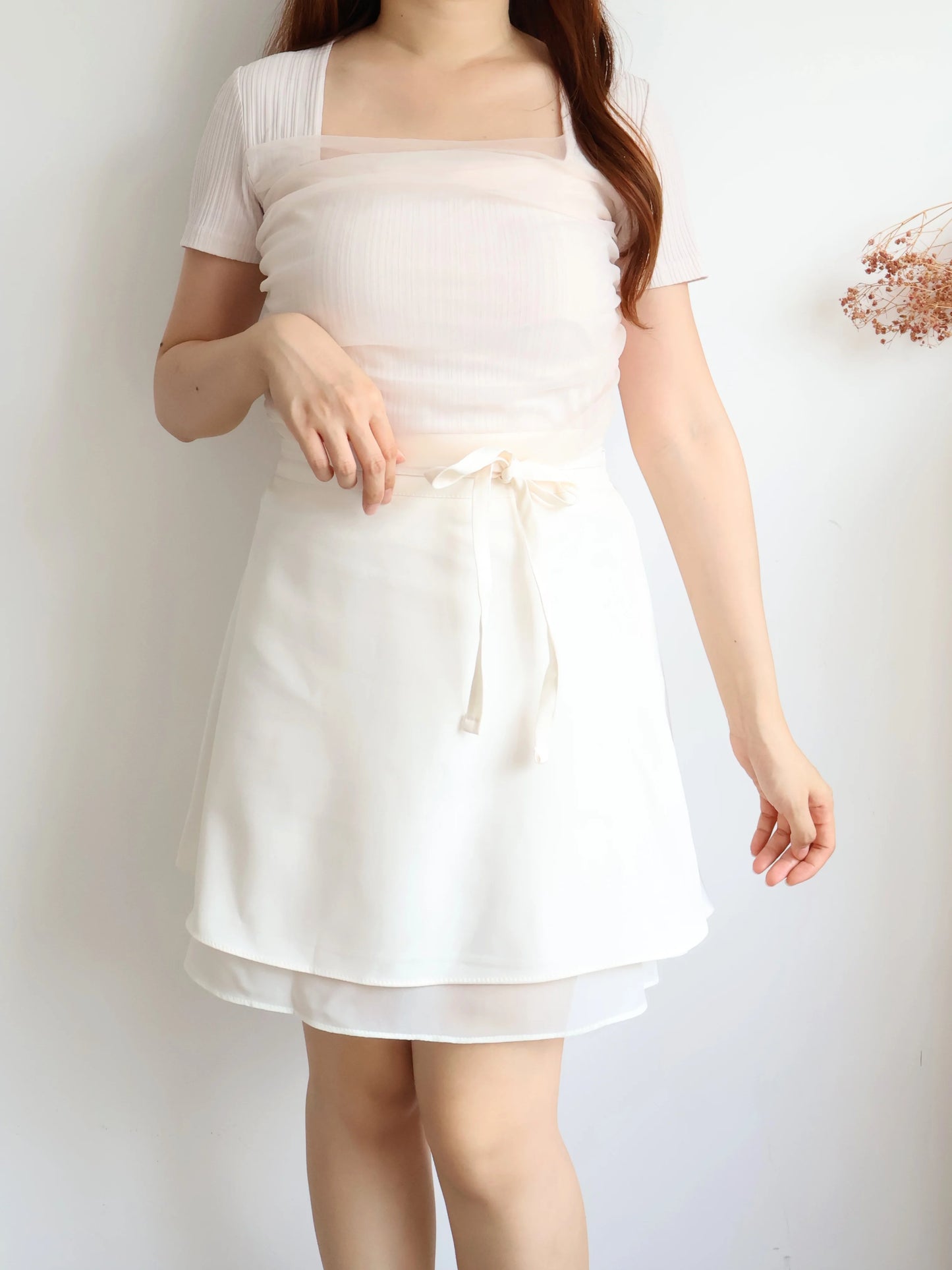Ethereal Square-Neck Sheer Cooling Top(Peach)