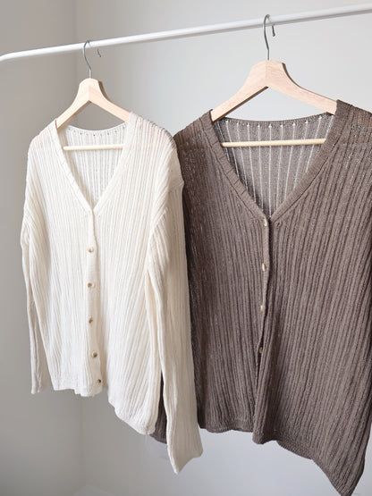 Relaxed-Fit Ripple Knit Cardigan(Beige)