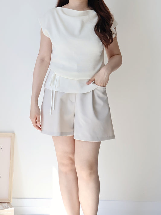 2-way French Chic Drape Neck Icy Knit Top(Cream)