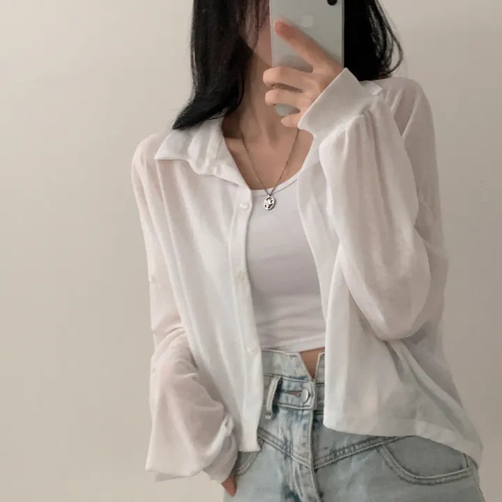 Morning Mist Sheer Layering Oversized Shirt(4 colors)