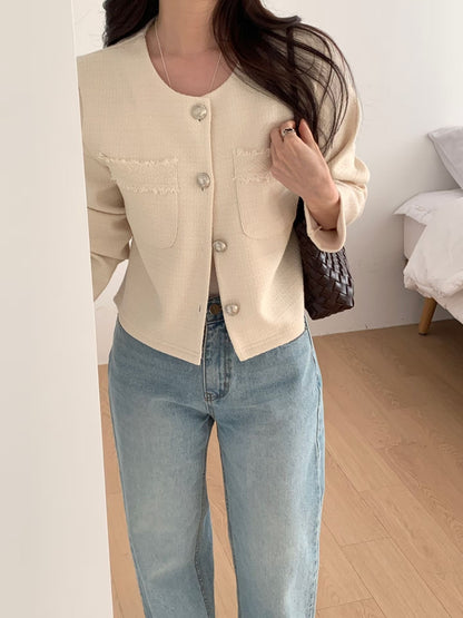 Luxe Embossed Buttons Tweed Jacket(3 colors)