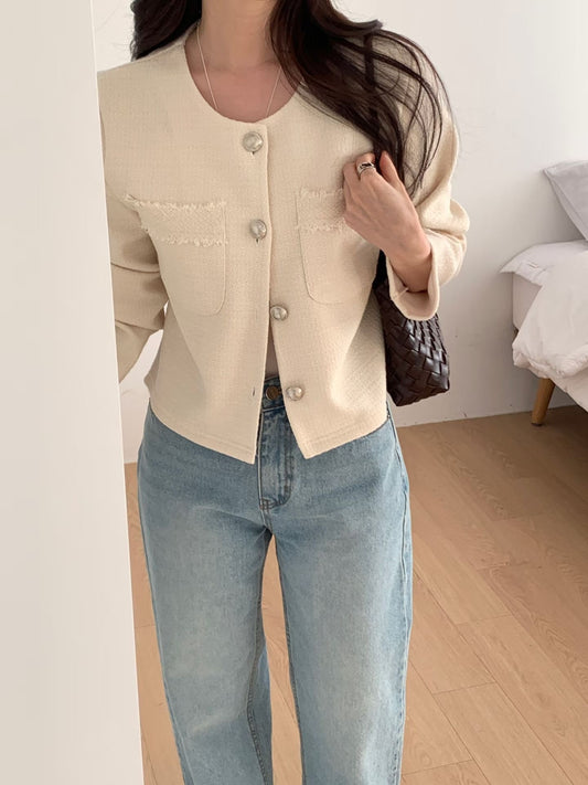 Luxe Embossed Buttons Tweed Jacket(3 colors)