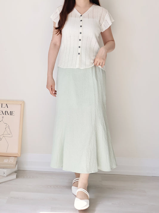 Breezy V-Neck Pointelle Flutter Sleeve Knit Top(Ivory)