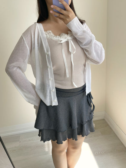 Featherlight Airy Ice-Silk UV-Block Knit Cardigan(Ivory)