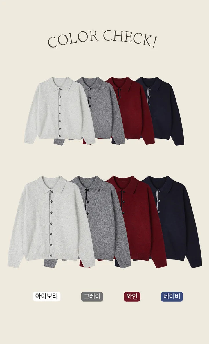 [Female] 5% Wool Color-Block Lapel Cardigan(4 colors)