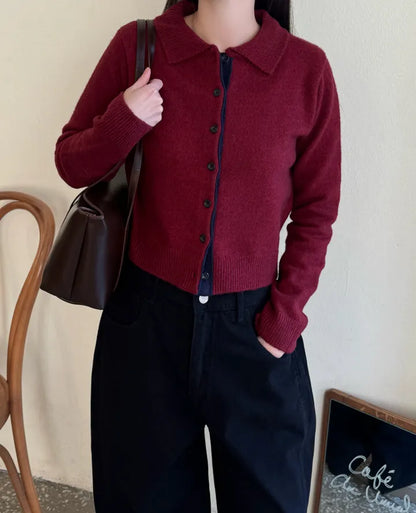 [Female] 5% Wool Color-Block Lapel Cardigan(4 colors)