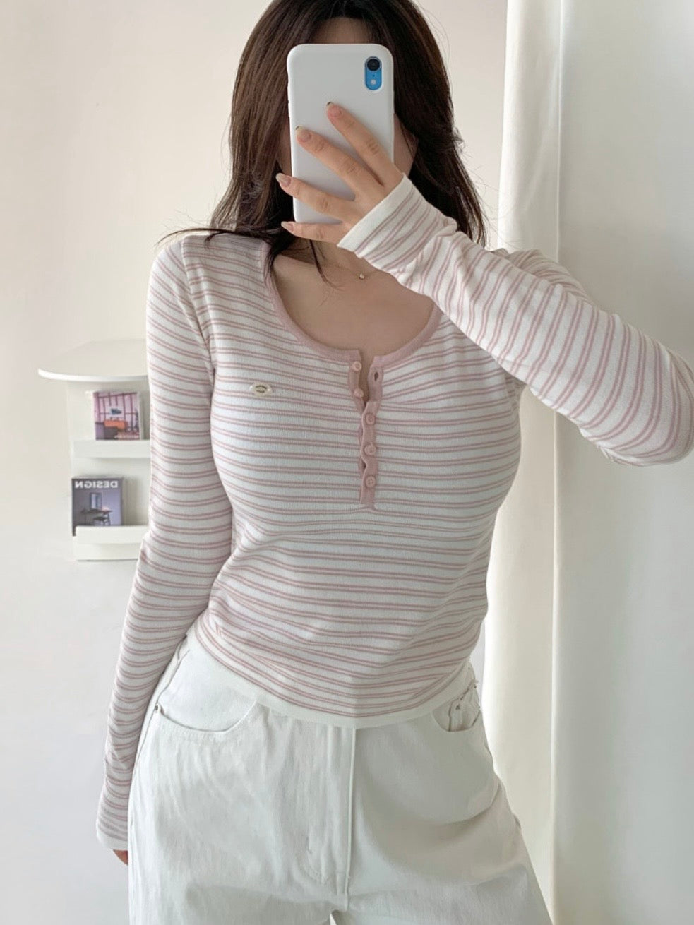 Parisian Striped Henley Knit Top(4 colors)