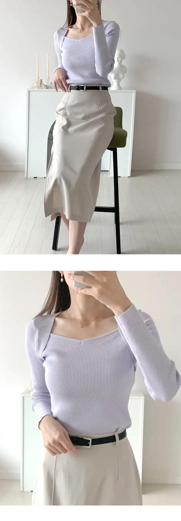 Heart-shaped Neckline Knit Top(5 colors)