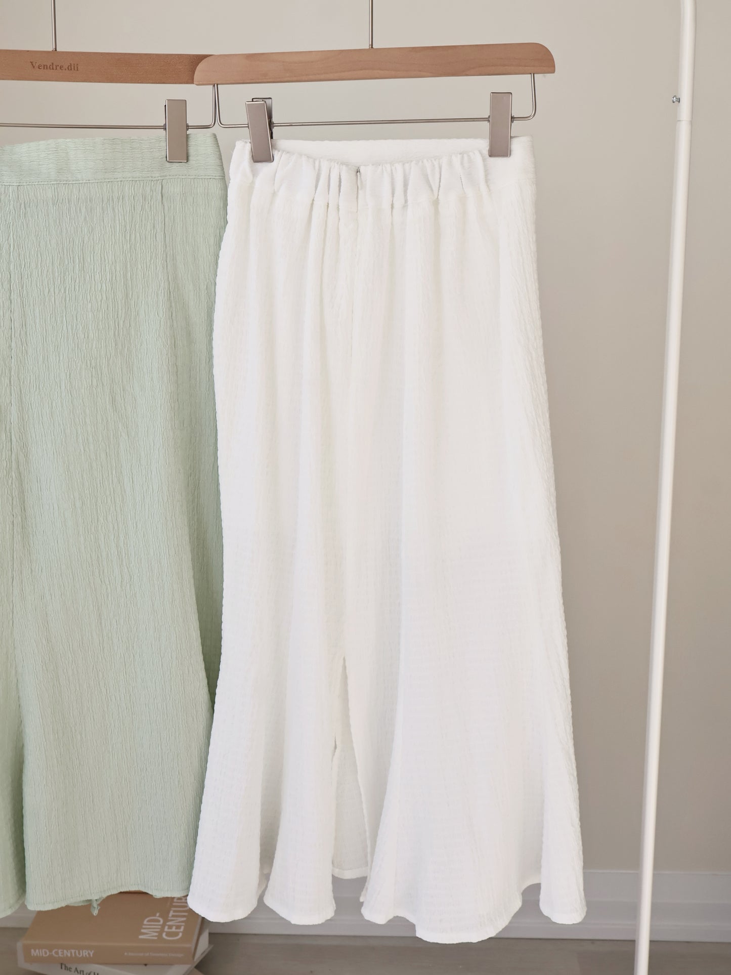 [Wrinkle-Free] Elegant Crinkle Mermaid Midi Skirt(Ivory)