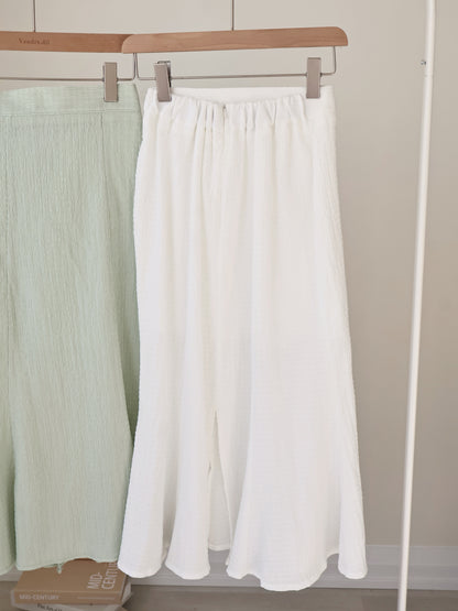 [Wrinkle-Free] Elegant Crinkle Mermaid Midi Skirt(Ivory)