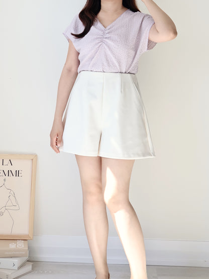 [Wrinkle-Free] V-Neck Waffle Arm-Concealing Top(Lavender)