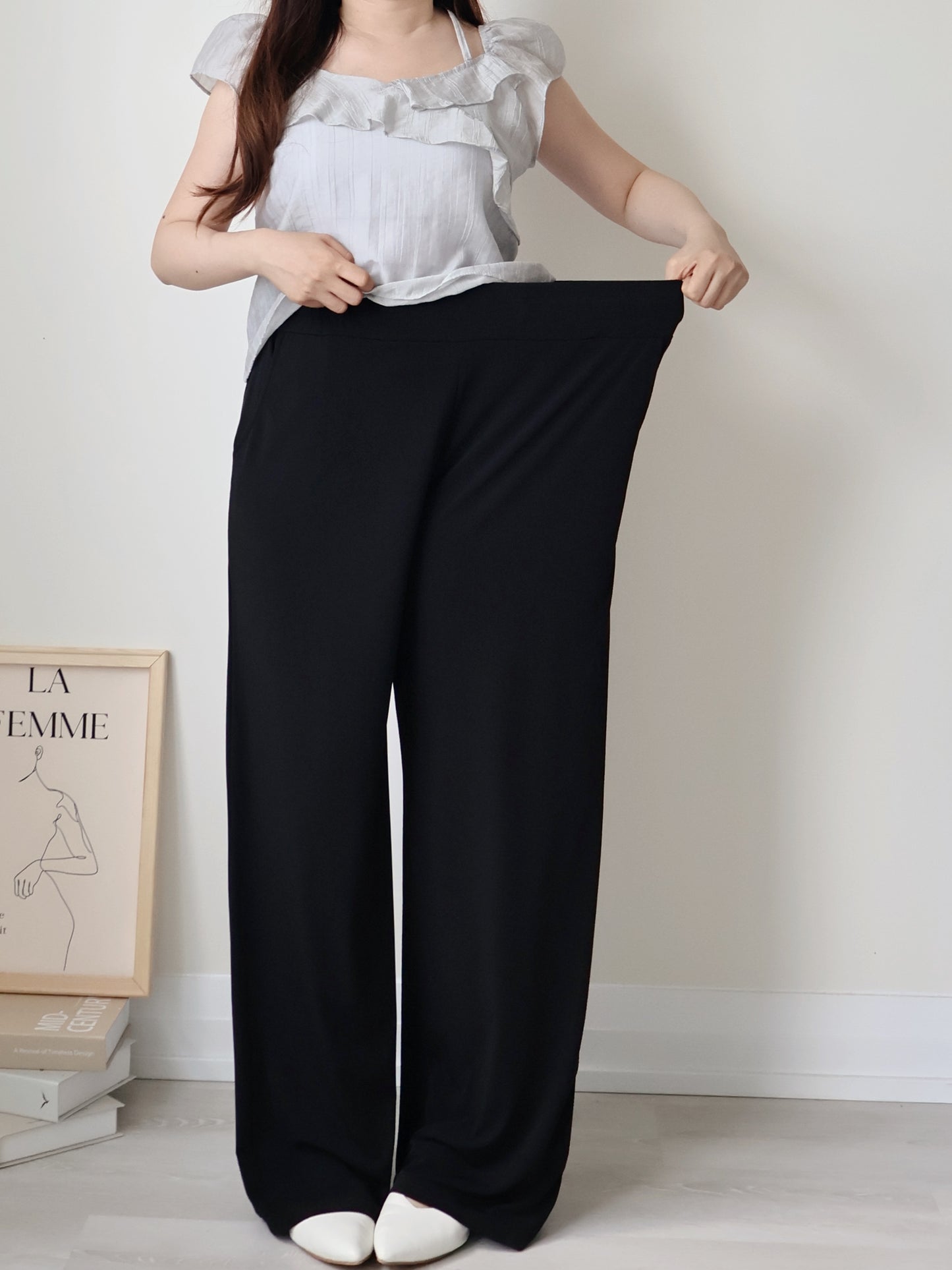 [Wrinkle-Free] Cooling Flowy Dual-Pocket Wide-Leg Pants(Black)