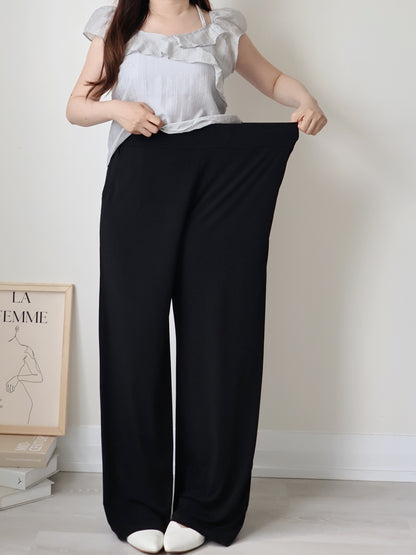[Wrinkle-Free] Cooling Flowy Dual-Pocket Wide-Leg Pants(Black)