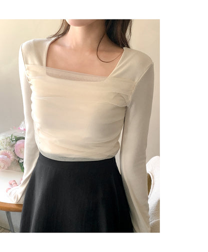 Romantic Sheer Square Neck Tee(3 colors)