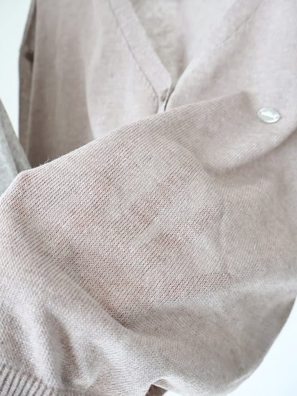 Airy Mélange Linen-Blend Pendant Cardigan(Grey)