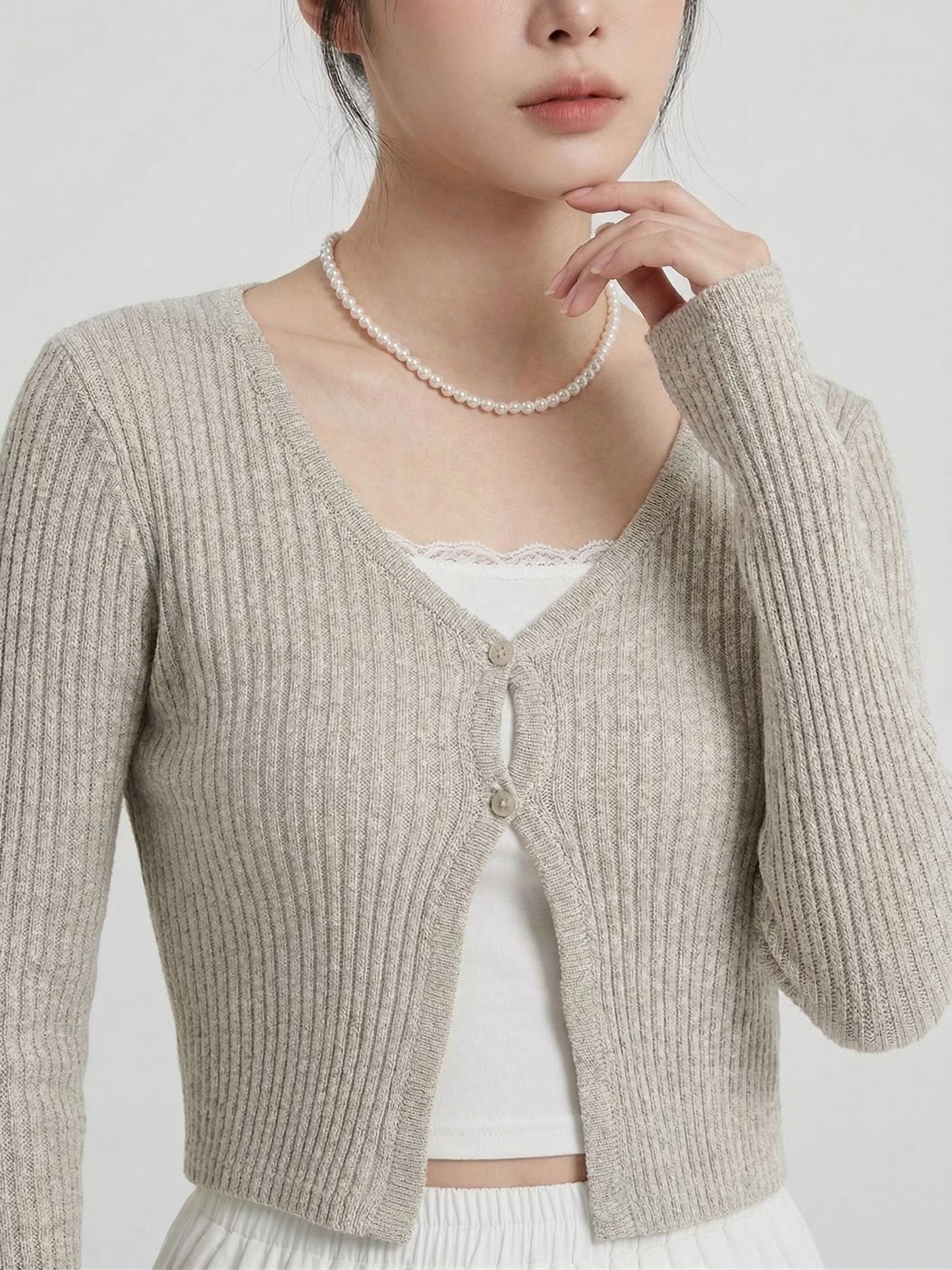 V Neck Two Buttons Knit Cardigan(5 Colors)