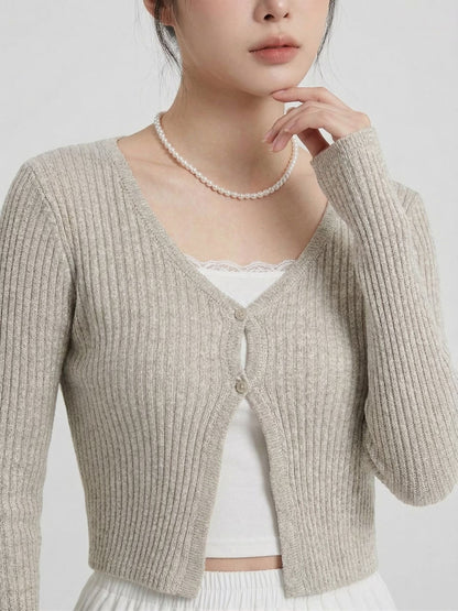 V Neck Two Buttons Knit Cardigan(5 Colors)
