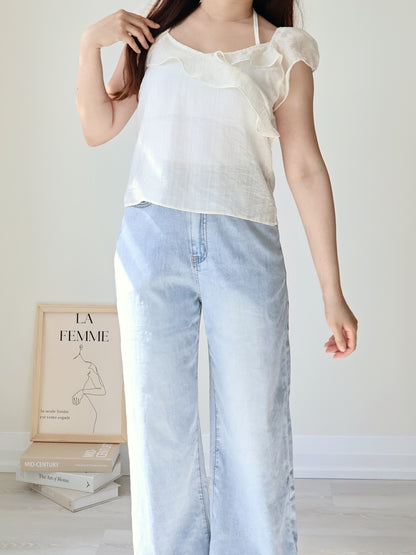 [2-way] Airy Ruffle Halter Tencel Blouse(Cream)