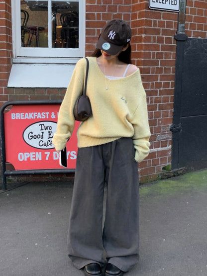 [10% Wool] Furry loose fit V-neck knit(5 colors)