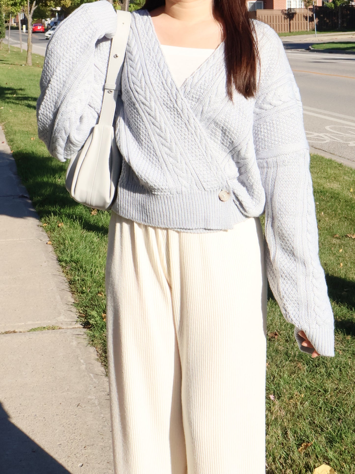 [2-WAYS] Elsa Cable Knit Oversized Cardigan(Grayish Blue)