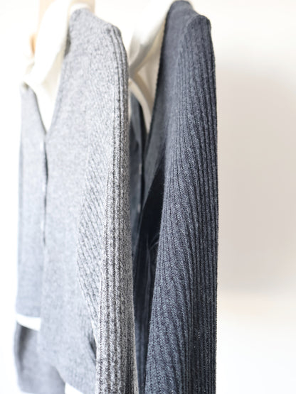 Faux Layered Lapel Button Top(Charcoal)