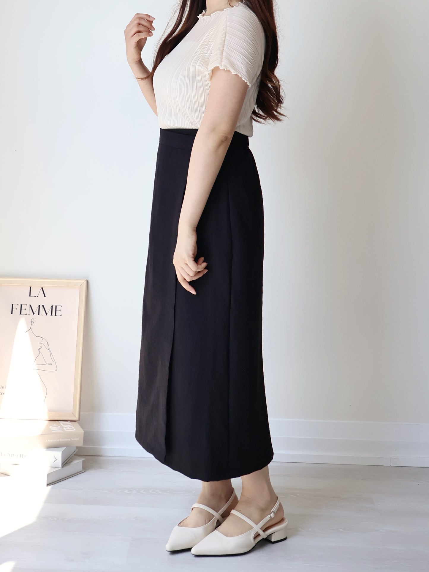 [Wrinkle-Free] Elegant Cool-Touch Vertical Pleat Top(Cream)