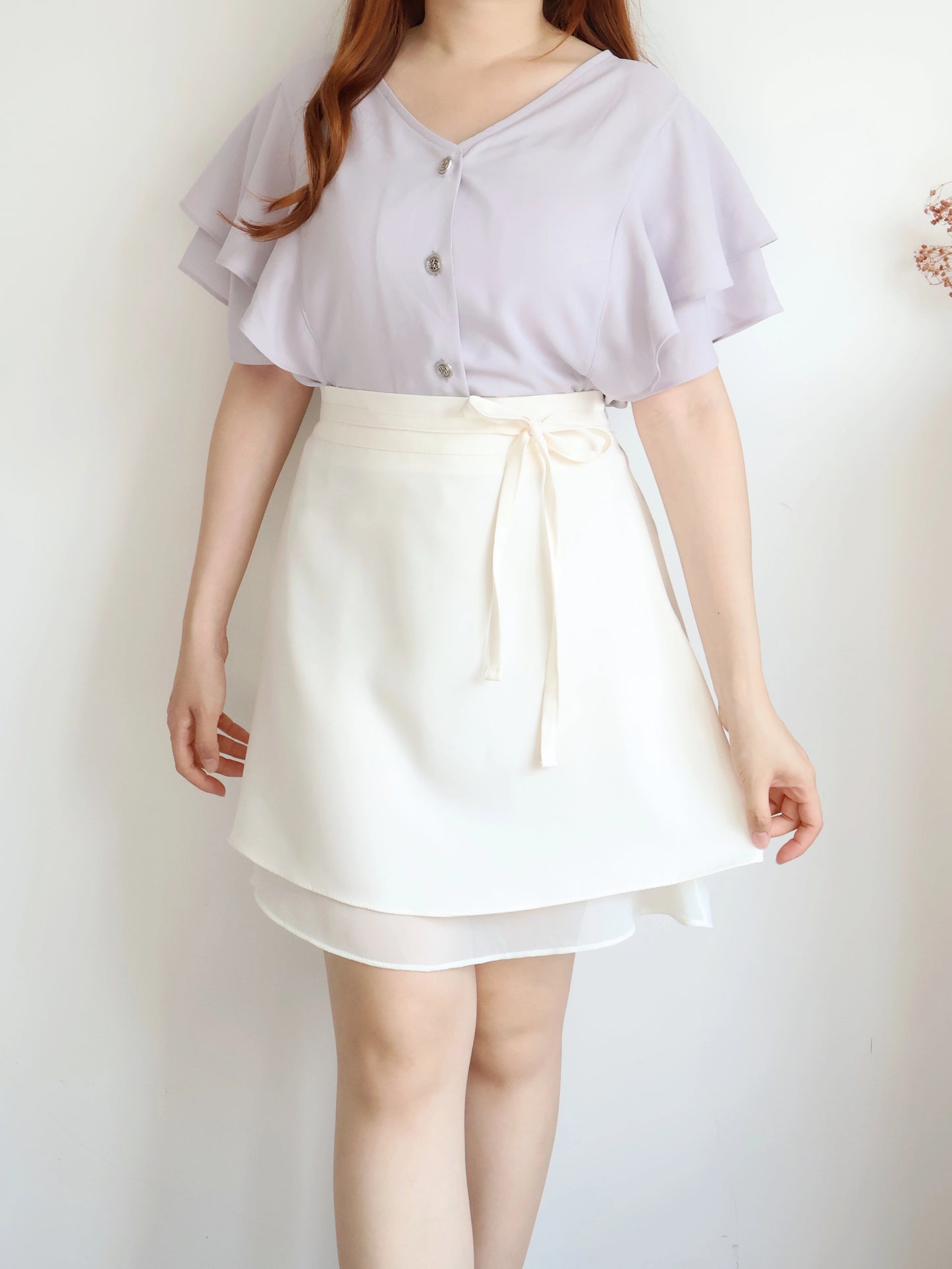 Elegant Ribbon Sheer A-Line Skirt(Ivory)