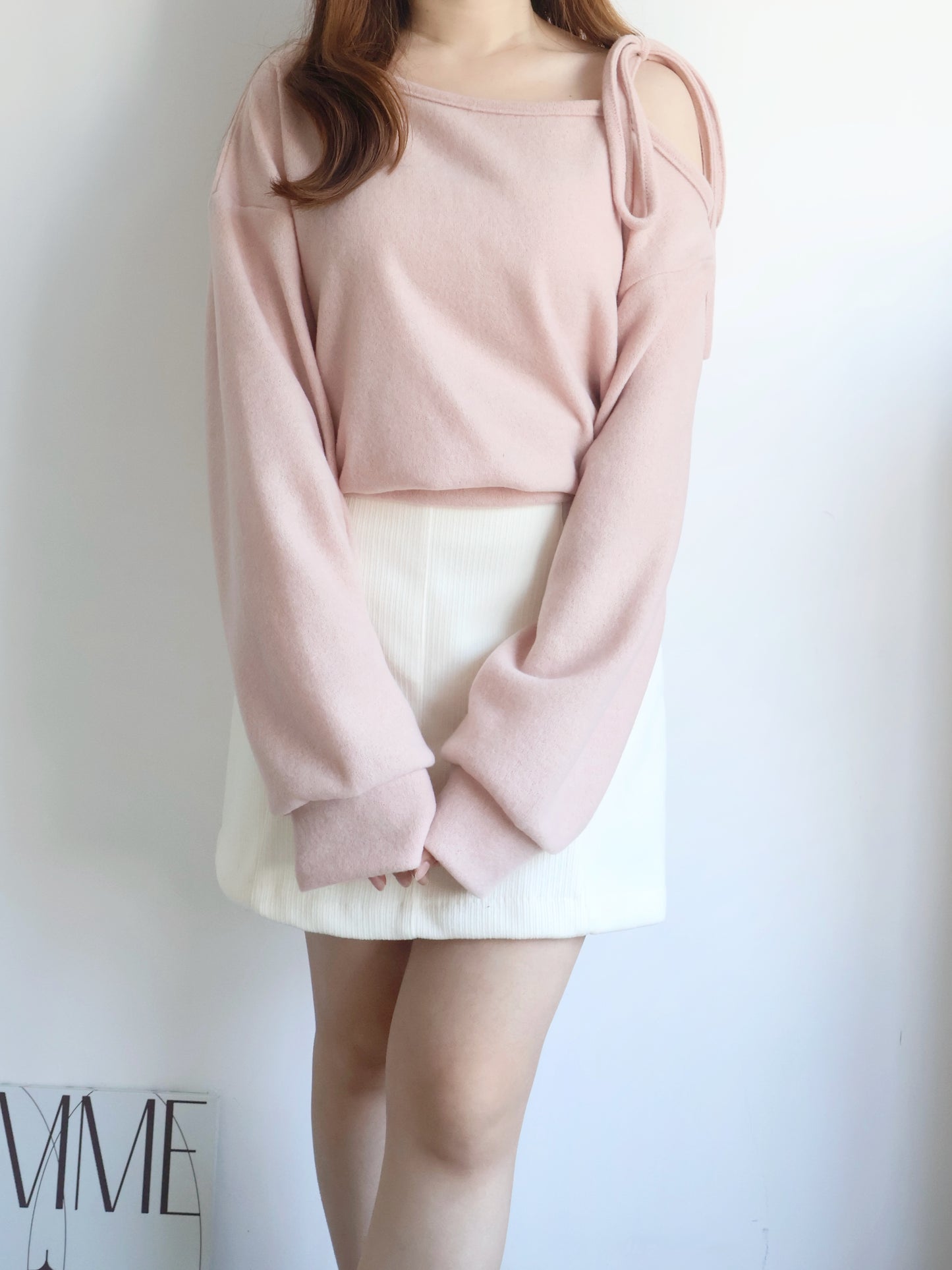 Asymmetric One-Shoulder Fleece Top(Peach)