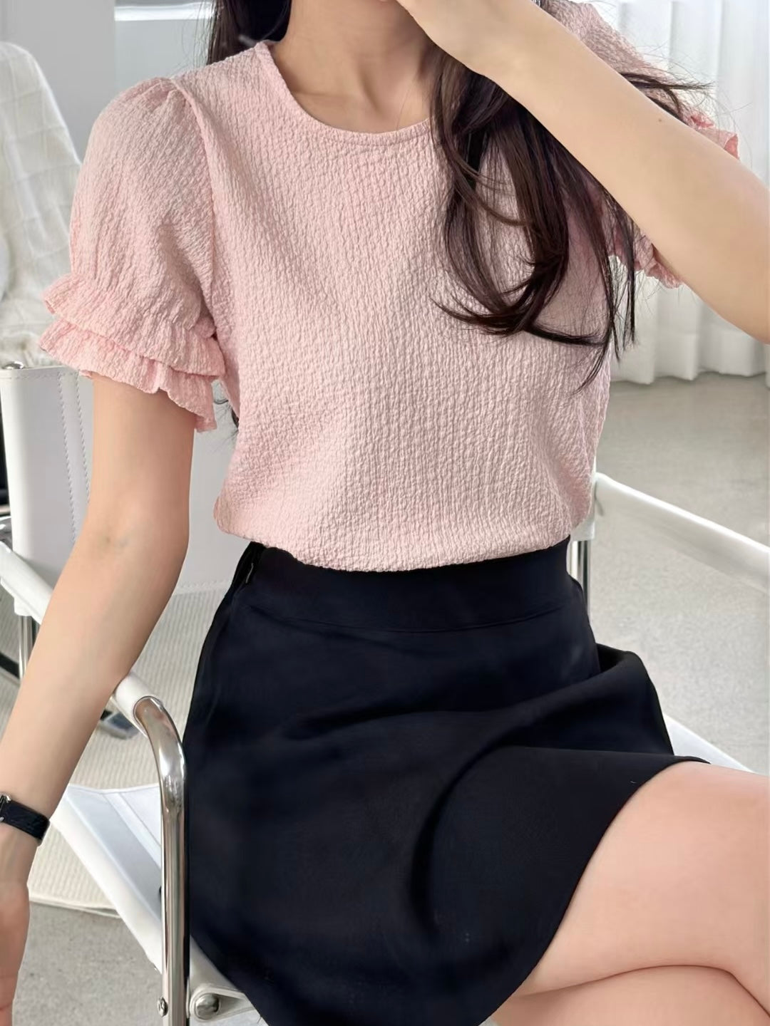 [Wrinkle-Free] Gentle Petal Sleeve Blouse(3 Colors)