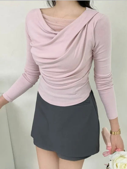Ethereal Cowl Neck Sheer Tee(3 Colors)