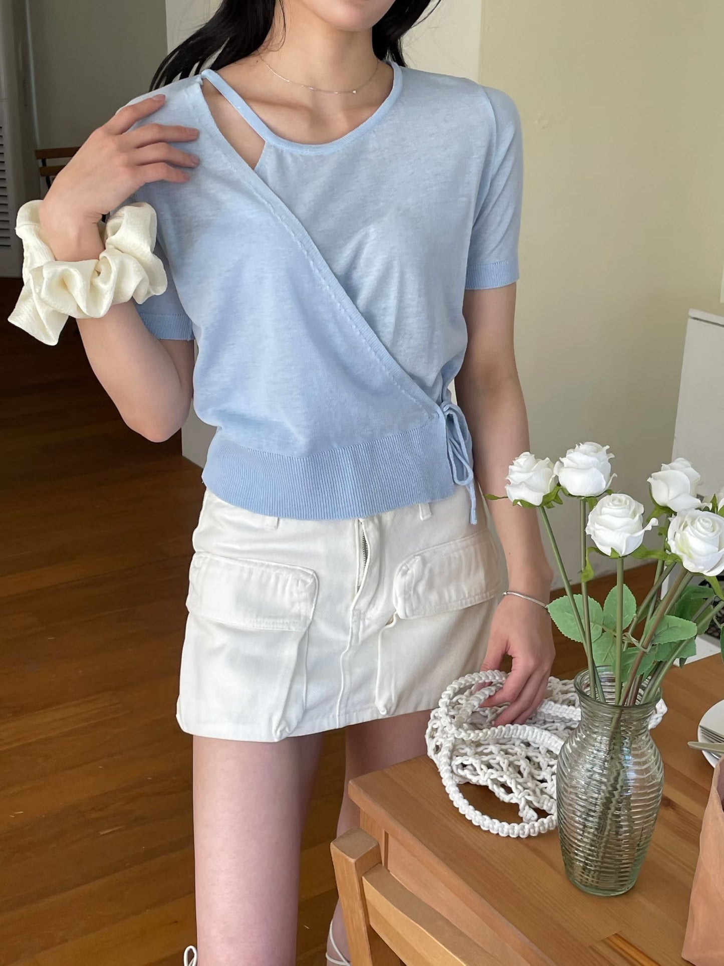 Sophisticated Cross-Front Open Knit Top(4 Colors)