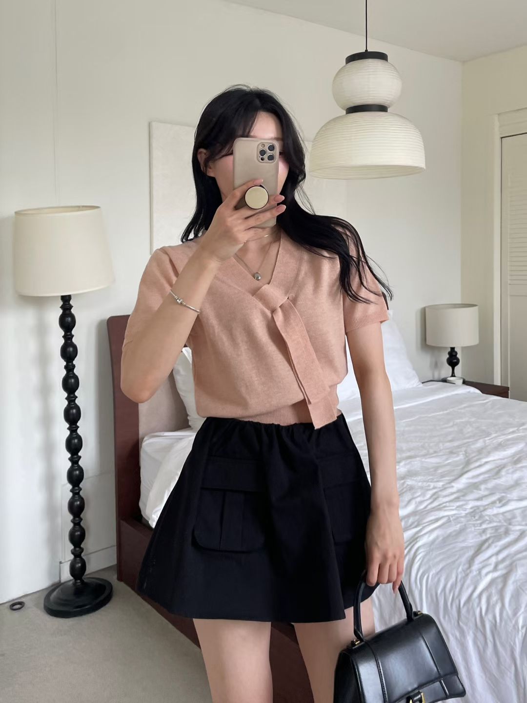 Lovely V-Neck Tie Linen Knit Top(4 Colors)