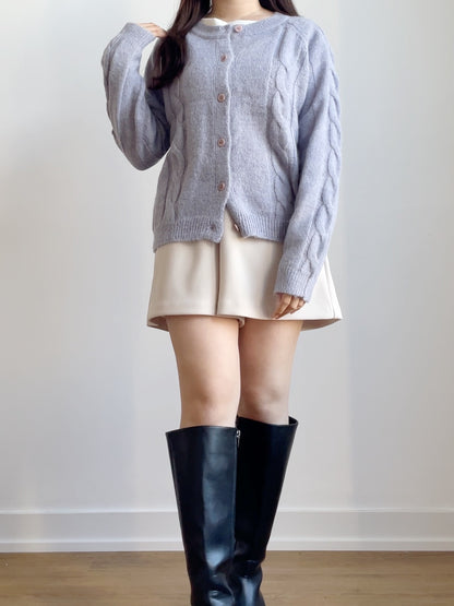 [10% WOOL] Danish Bread Twist Cardigan(Lavender)