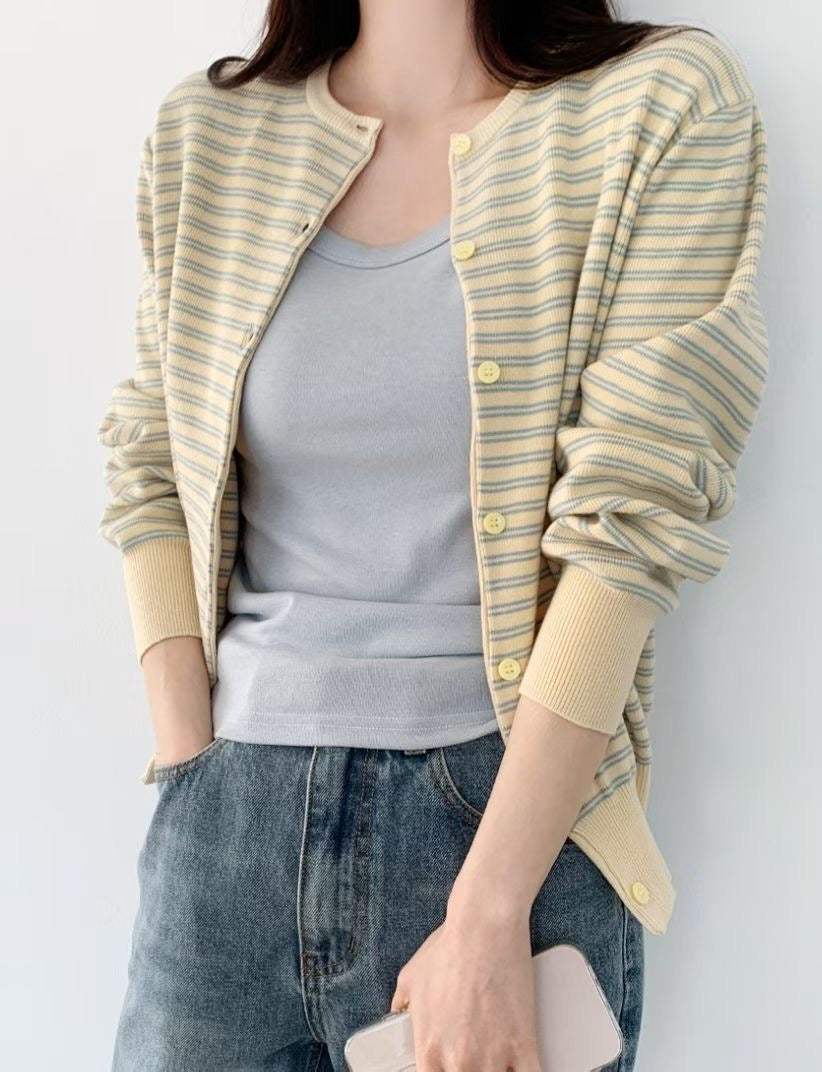Stripe Round Neck Cardigan(4 colors)