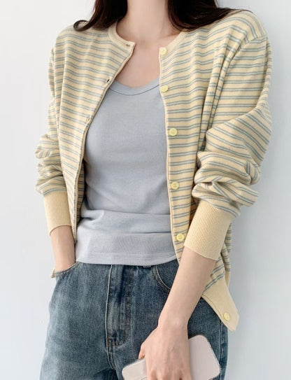 Stripe Round Neck Cardigan(4 colors)