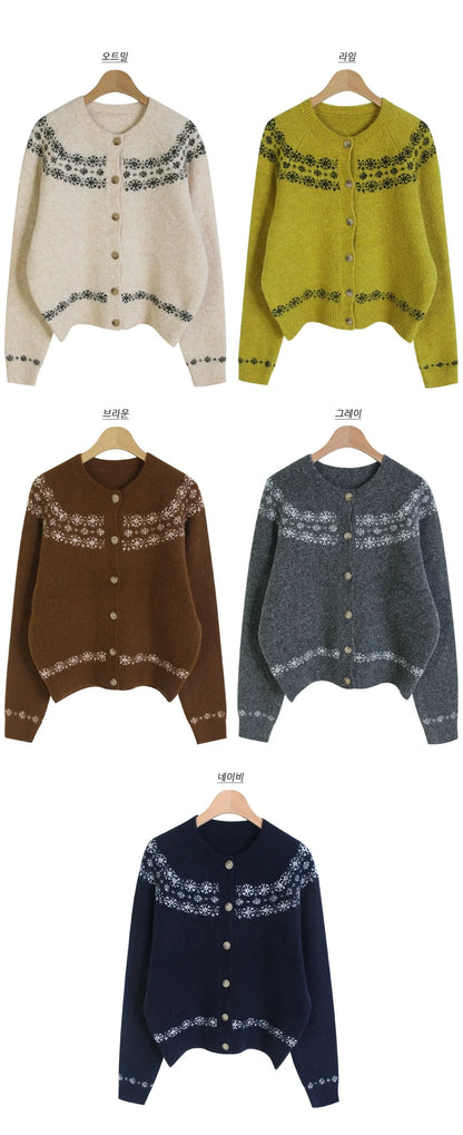 Nordic Snowflake Wool Cardigan(4 colors)