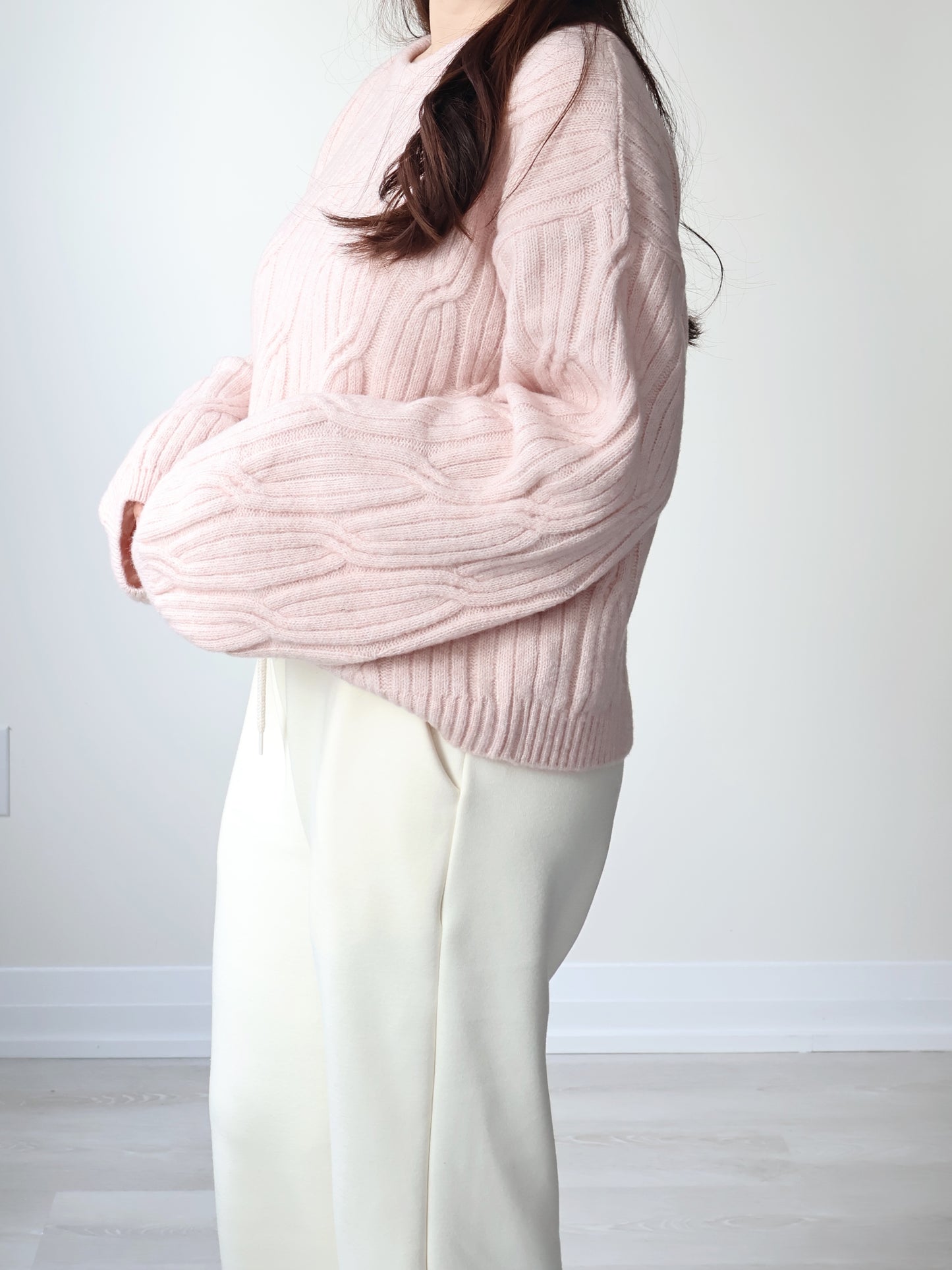 Cloud-Soft Twist Bread Sweater(Sakura pink)